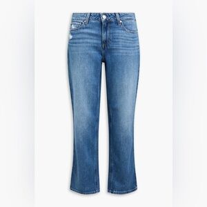 PAIGE Noella Distressed High-Rise Straight-Leg Midwash Jeans